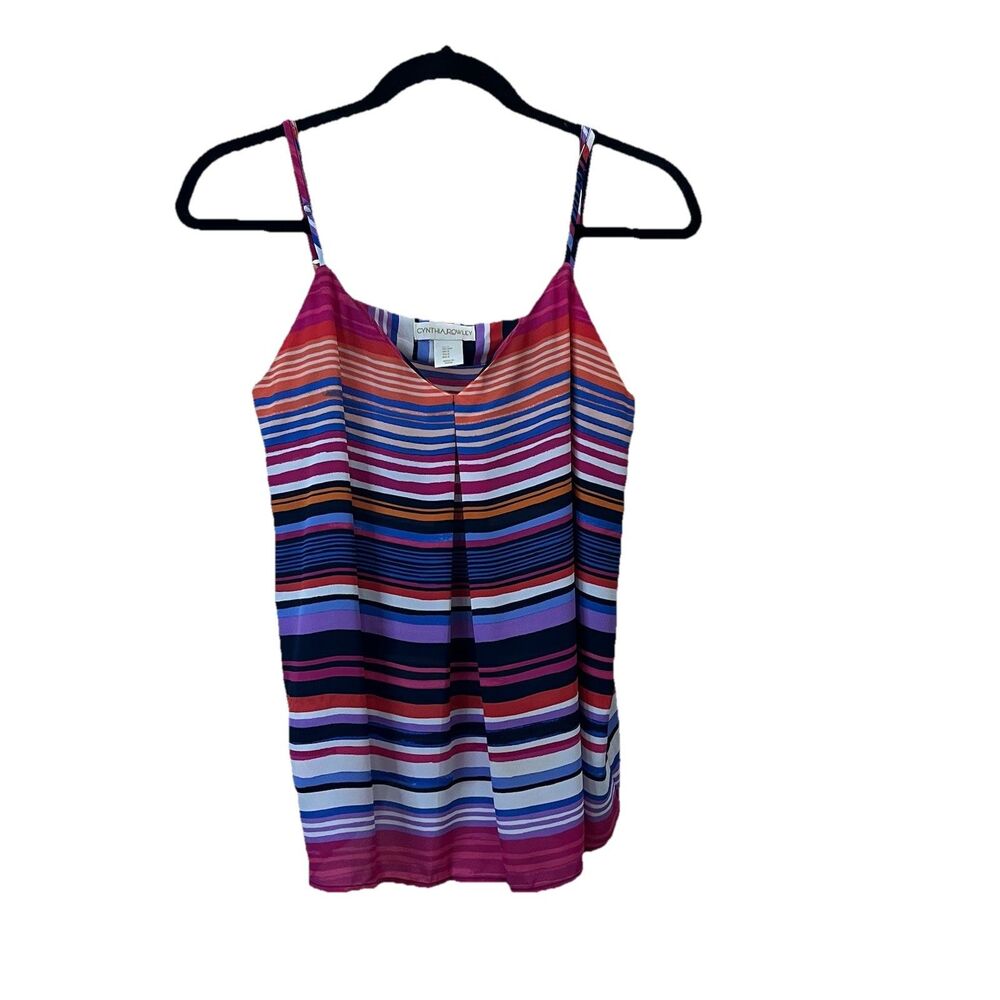 Cynthia Rowley Striped V Neck Strappy Tank Top Blouse Womens Size S Pink Blue